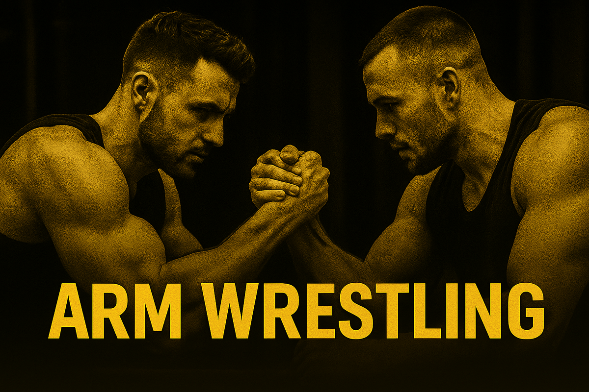 professional arm wrestling illustration with two wrestlers during a match
